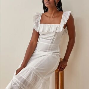 Reformation White Maxi Tide Dress with Ruffle Detail